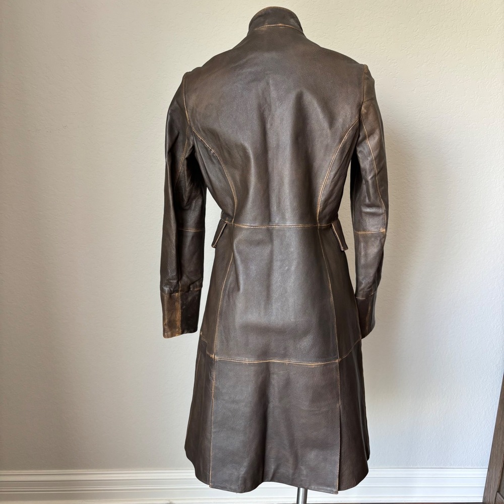 Vintage Newport News Distressed Brown 100% Leather Military Steampunk Jacket - Picture 5 of 9